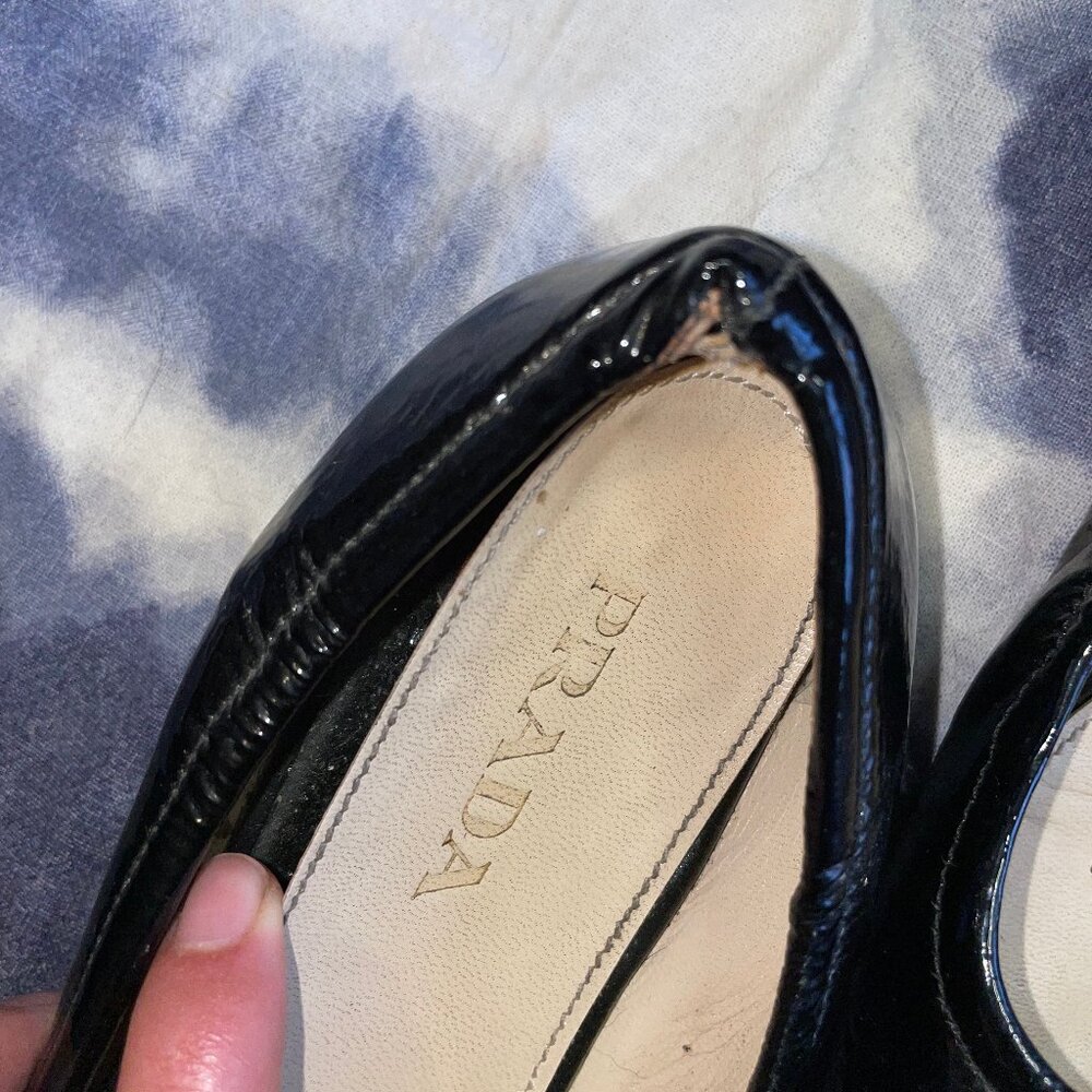 Prada Black Patent Leather Round Toe Flats, Size 36.5 EU - Picture 5 of 8